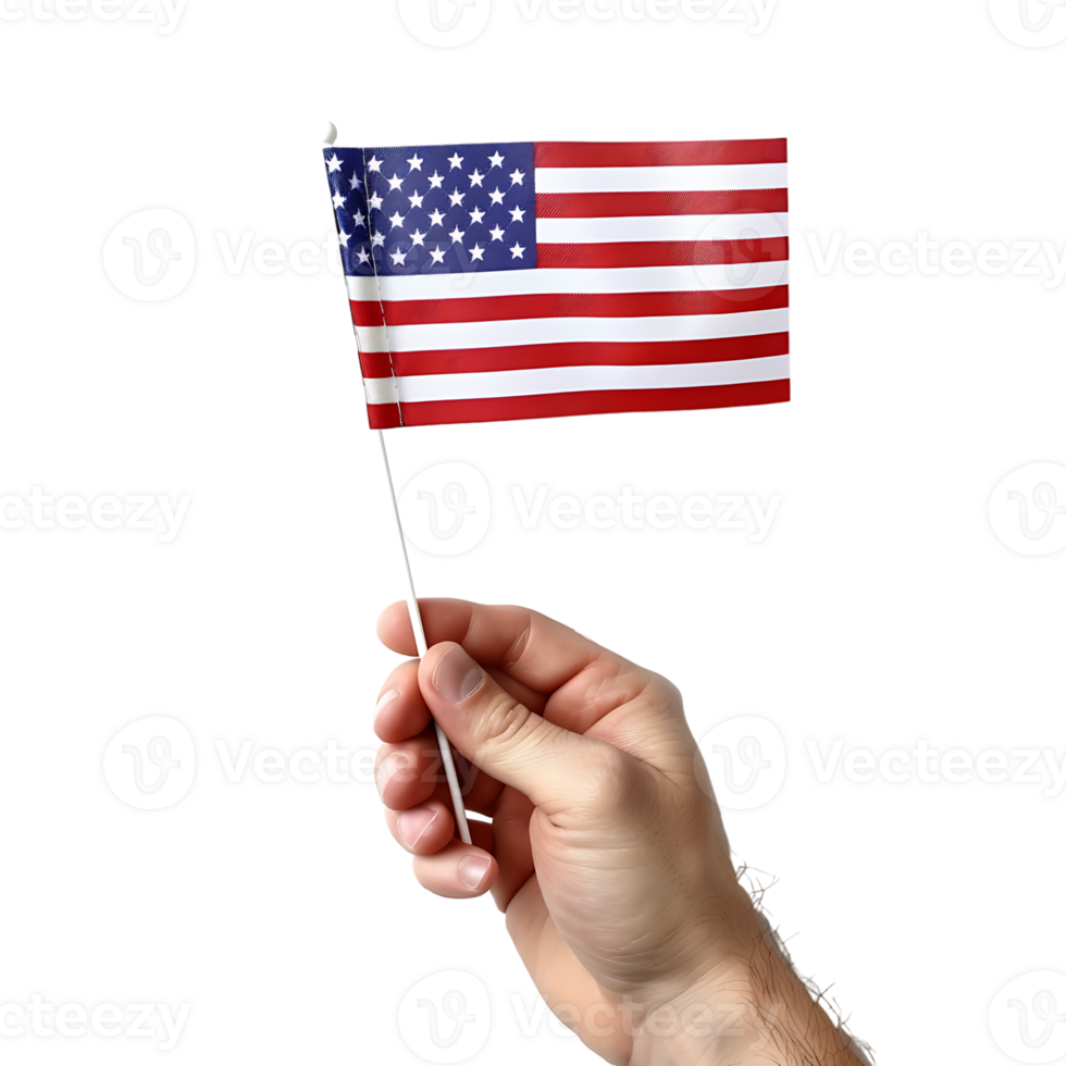 USA flag in hand on transparent Background png