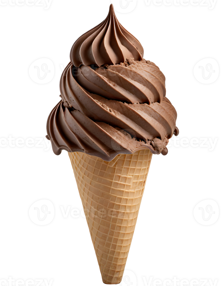 Realistic chocolate ice cream in cornet png