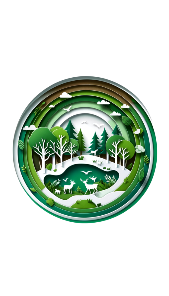 monde faune journée avec le animaux dans forêt de papercut style png