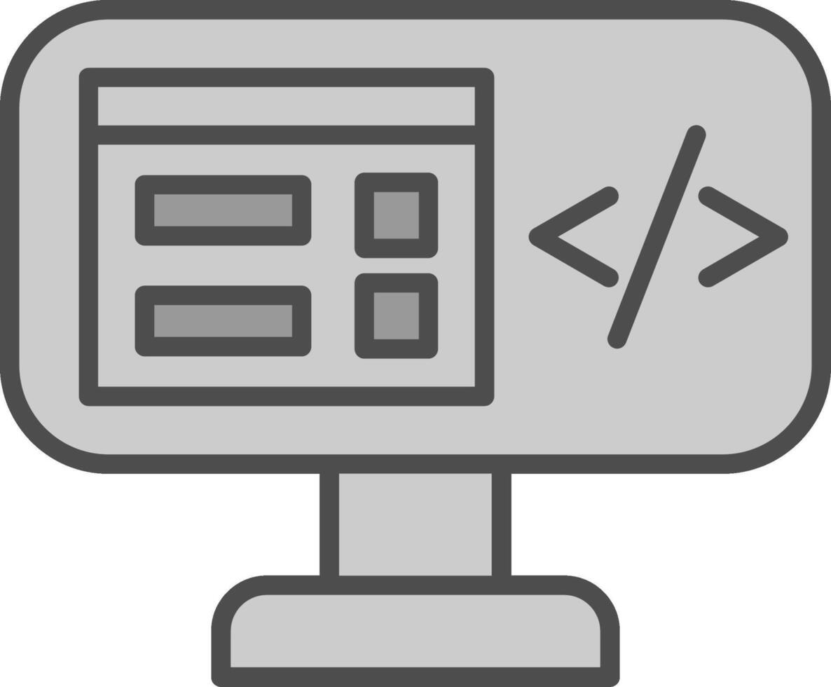 programa codificación línea lleno escala de grises icono diseño vector