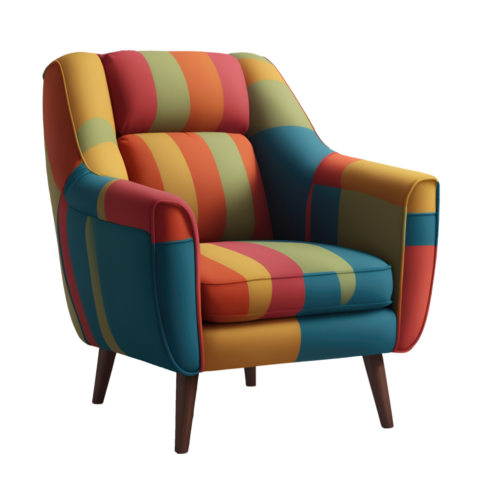 Midcentury realistic colourful armchair isolated on transparent background png