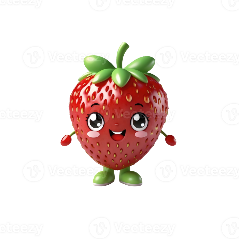 Happy cute smiling strawberry isolated on transparent background png