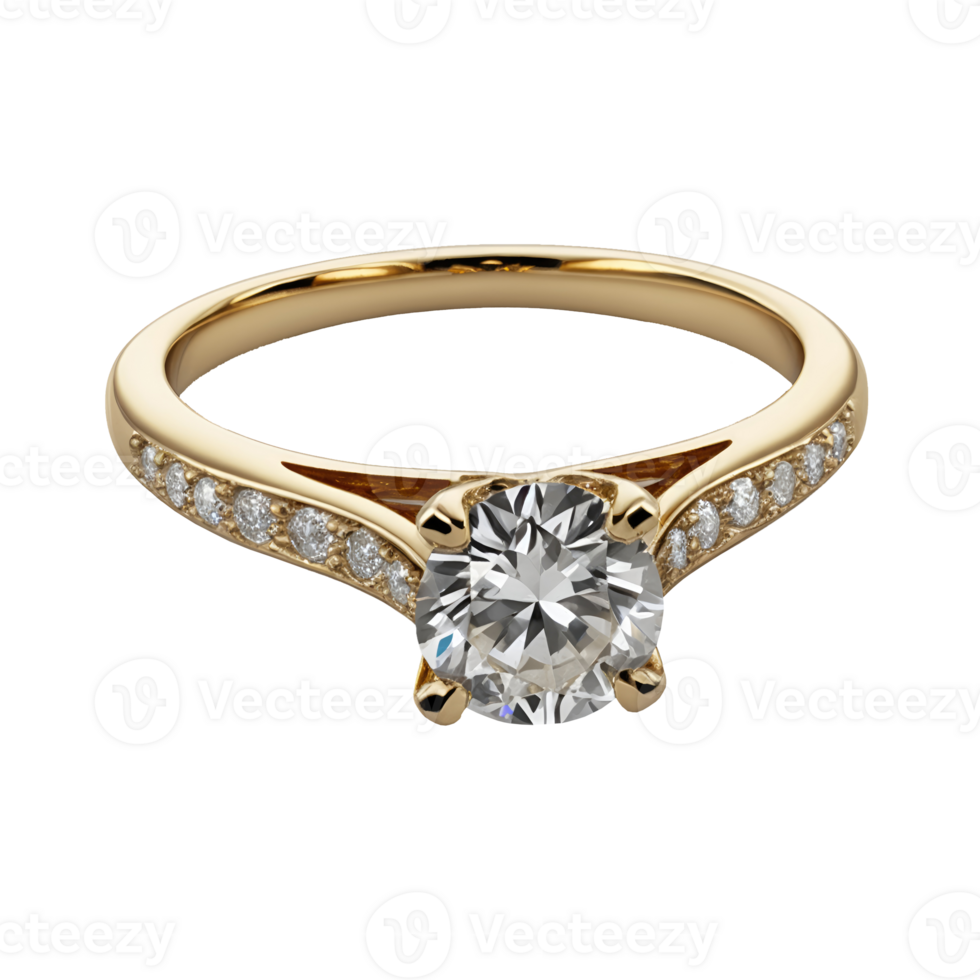 Expensive woman gold diamond engagement ring isolated on transparent background png