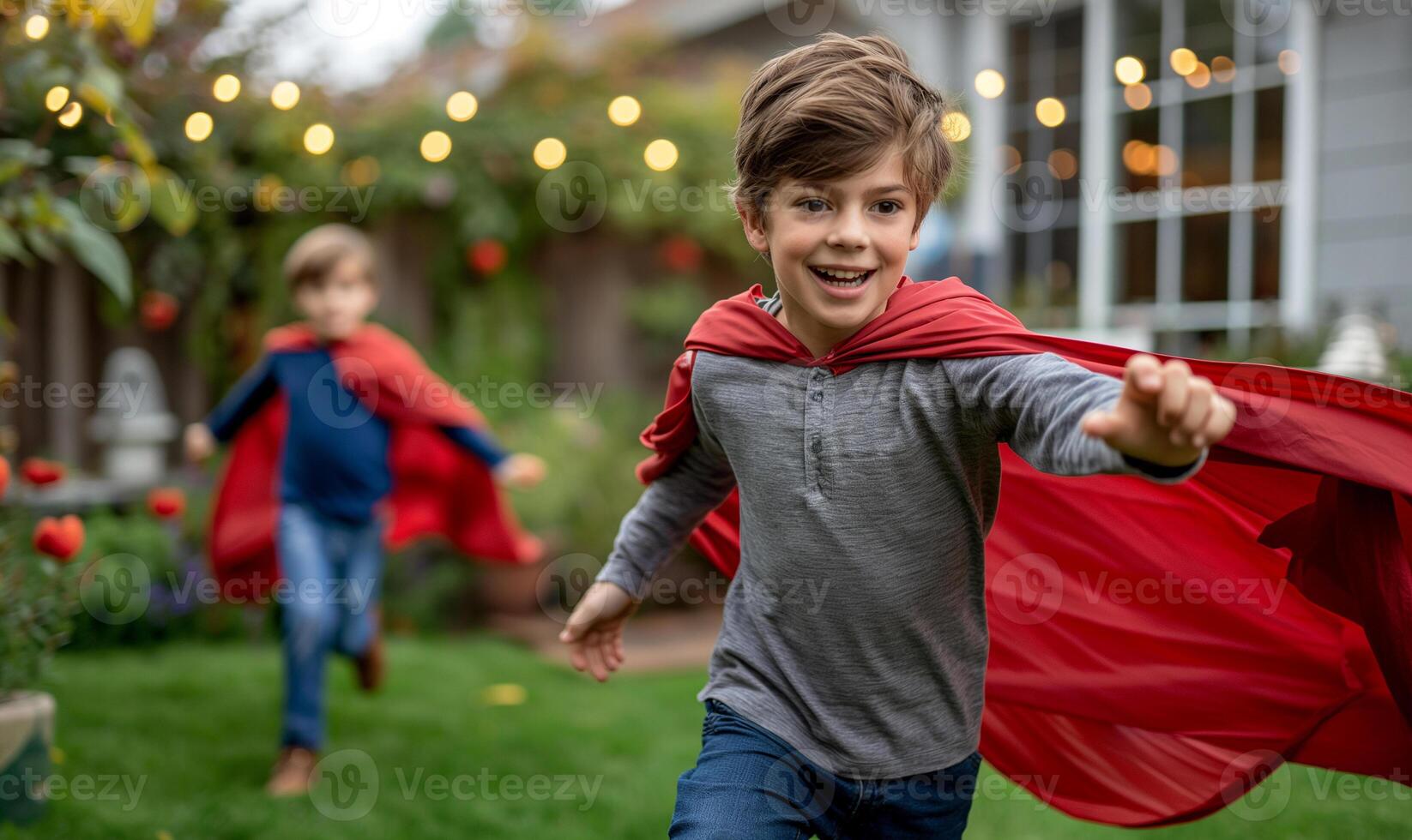 Backyard Adventures - Joyful Kids Playing Superheroes photo