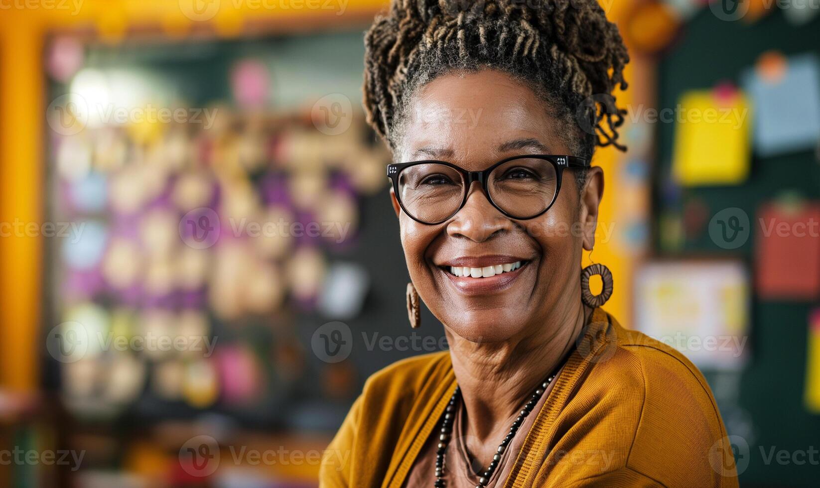 Experienced African American Educator Inspiring Students in a Classroom Setting photo