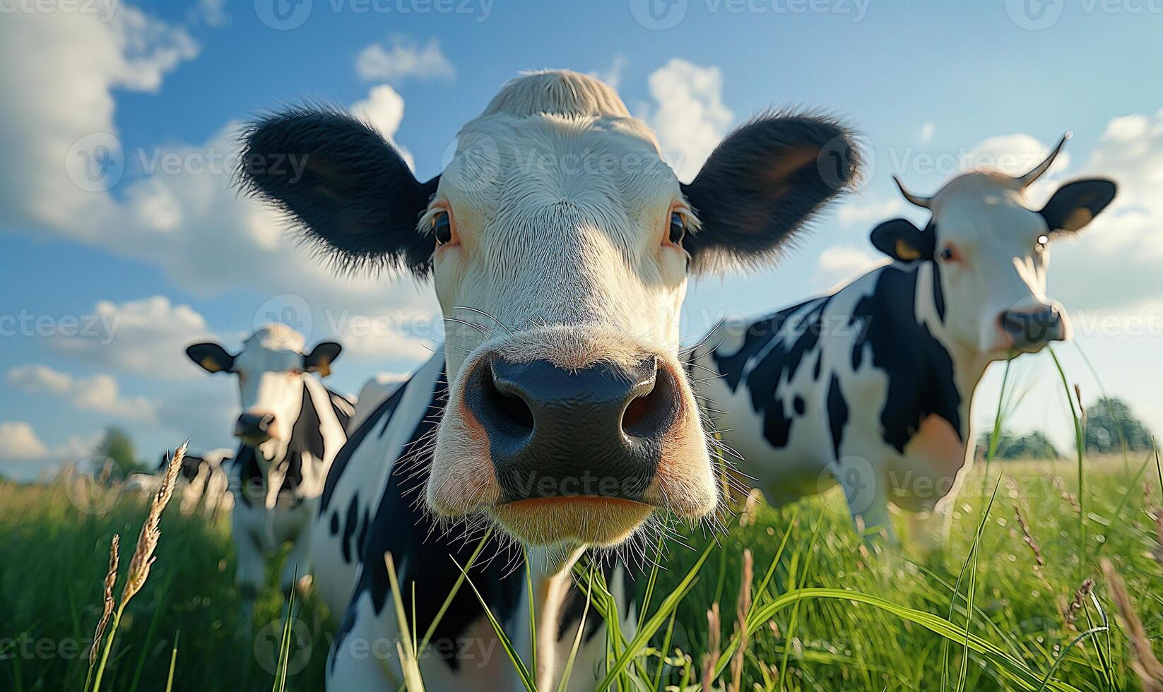 pastoral felicidad - dúo de Holstein vacas pasto en verde prado foto