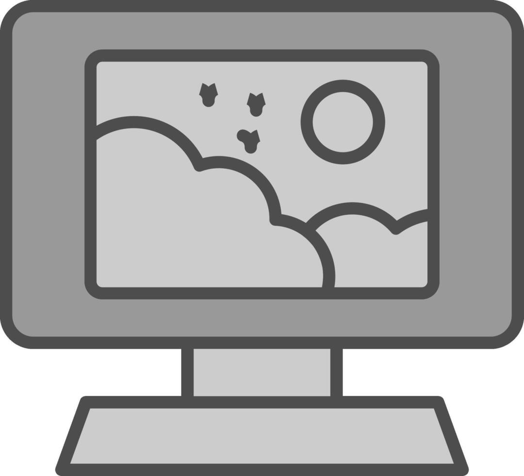 monitor línea lleno escala de grises icono diseño vector