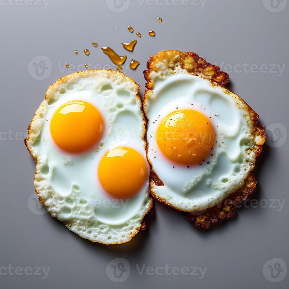 two fried eggs for healthy breakfast white background photo