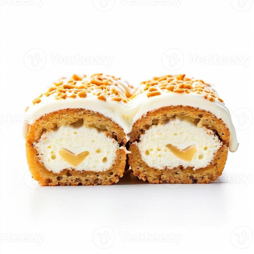 sponge cake roll isolated on white background swiss roll with vanilla cream sliced biscuit roll wi photo