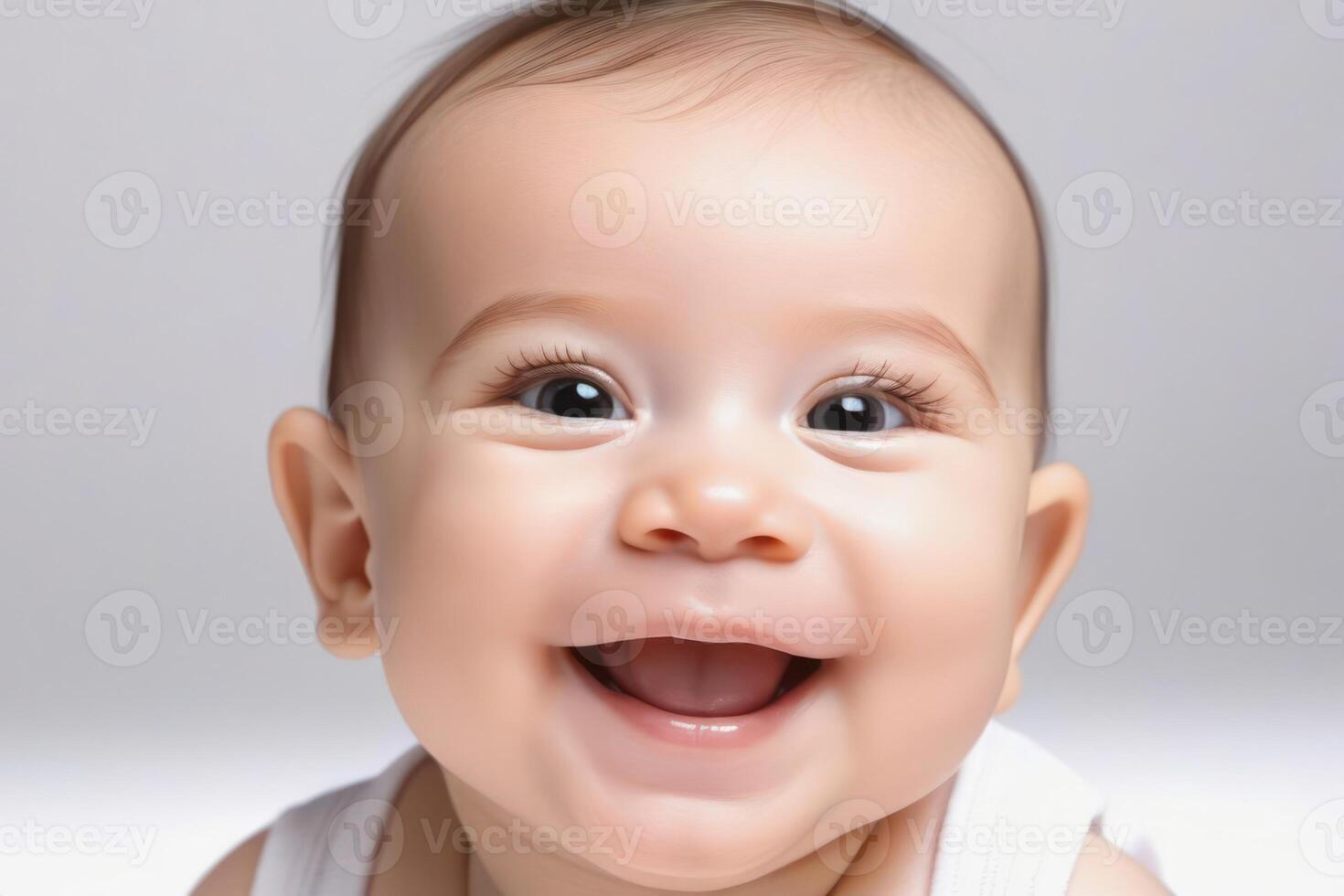 Beautiful sweetheart happy cute smiling baby on light background. photo