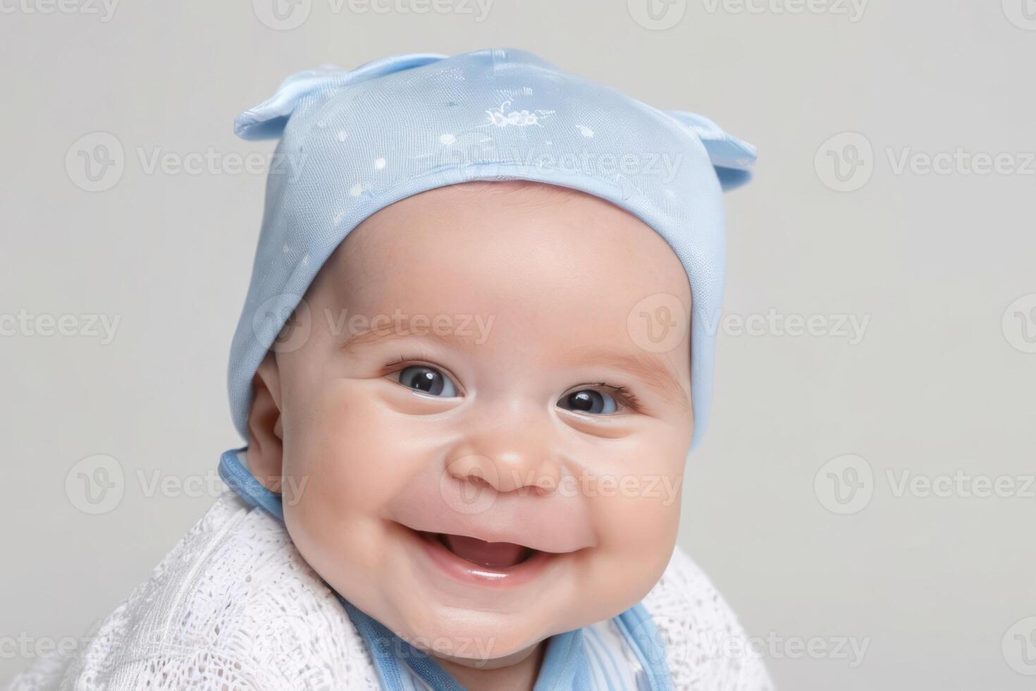 Beautiful sweetheart happy cute smiling baby on light background. photo