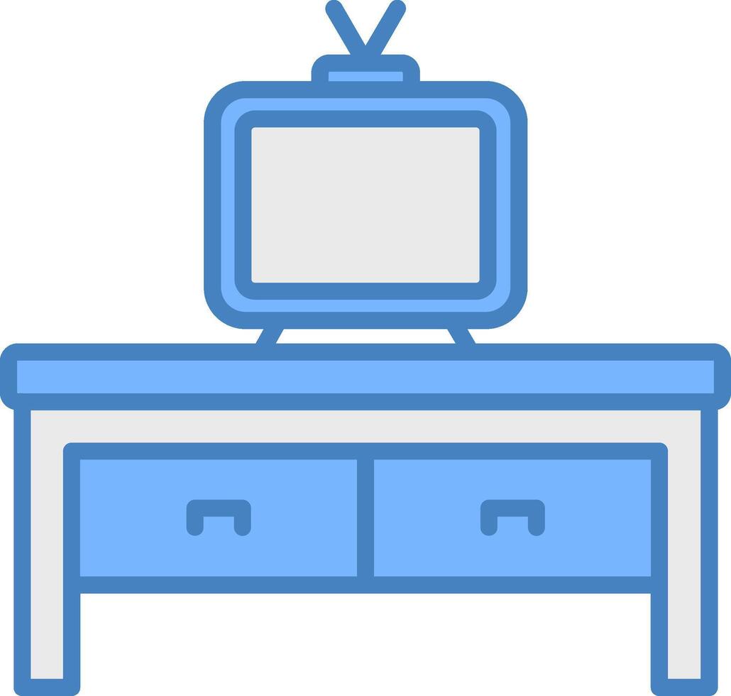 televisión mesa línea lleno azul icono vector