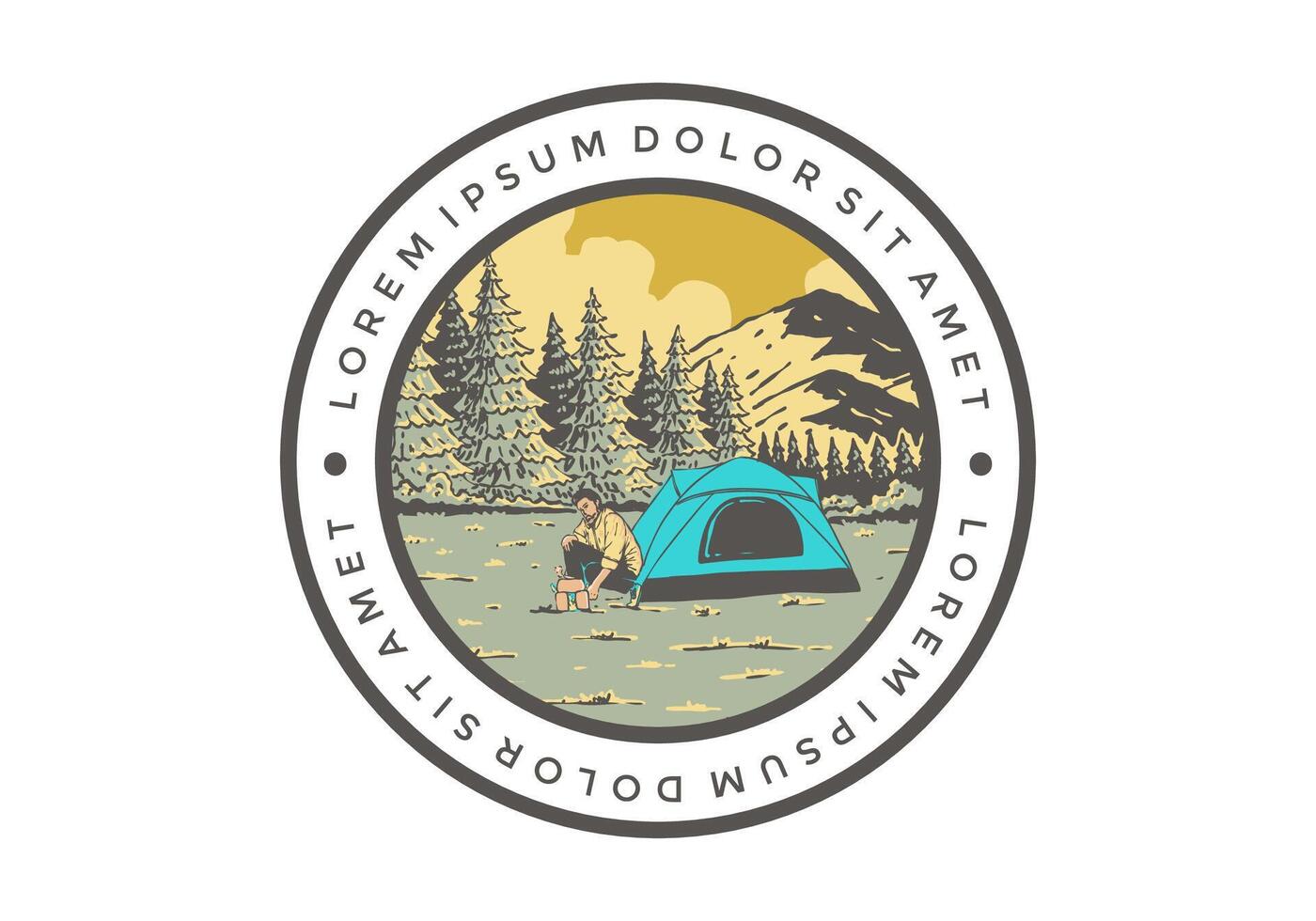 Camping alone in nature. Vintage outdoor illustration badge design vector