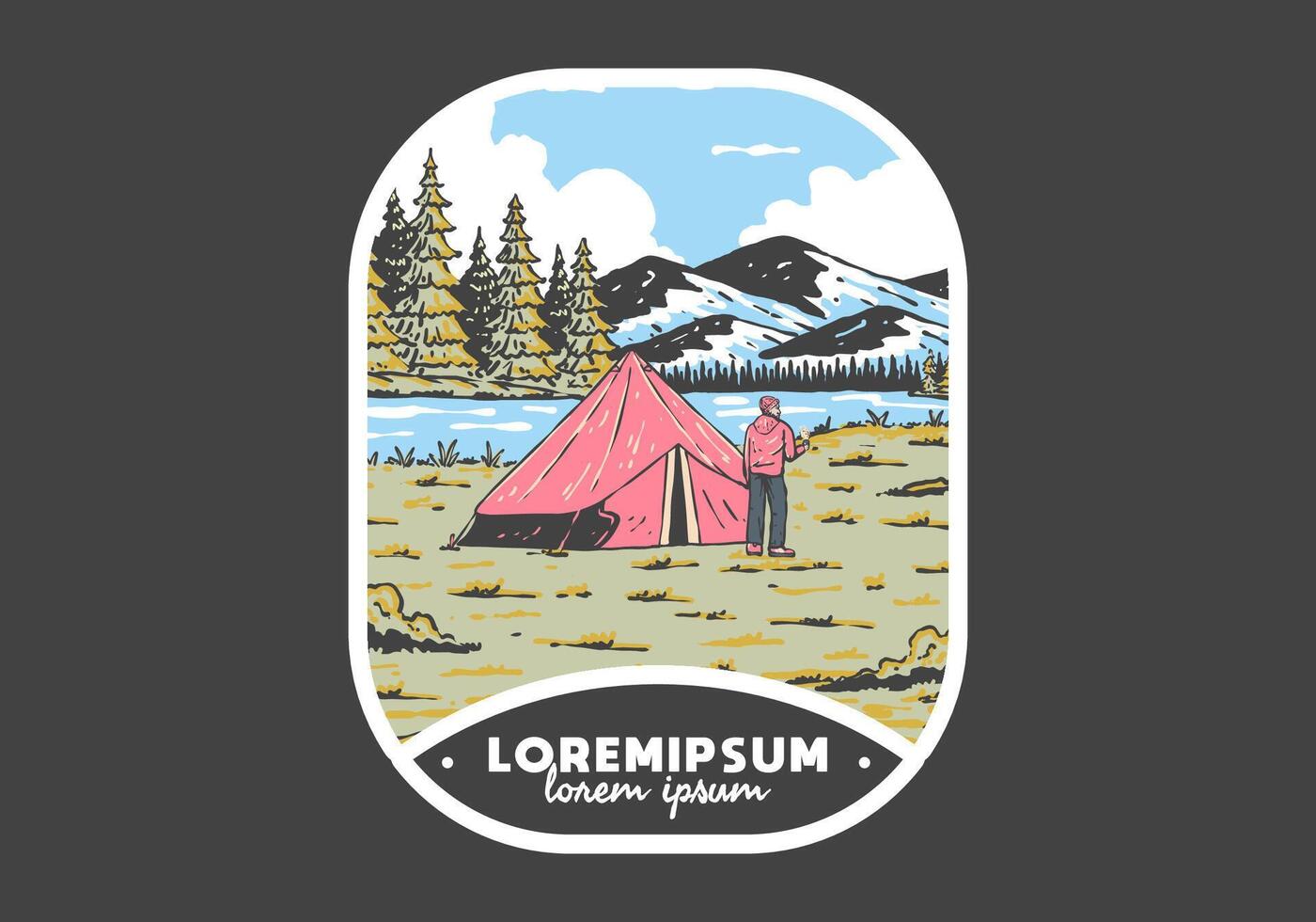 River side camping. Vintage outdoor illustration badge vector