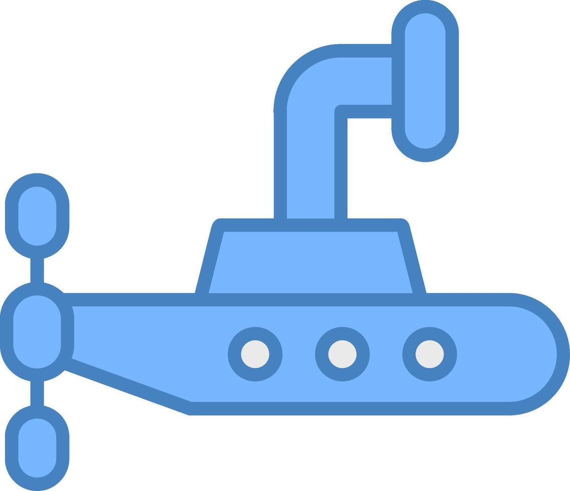 submarino línea lleno azul icono vector