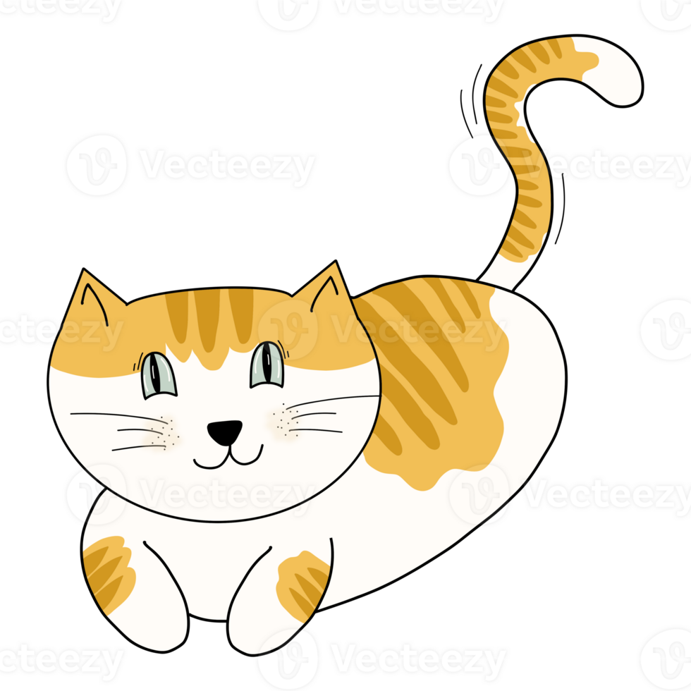 Cartoon Cat Hand drawing laying and sitting on the floor png