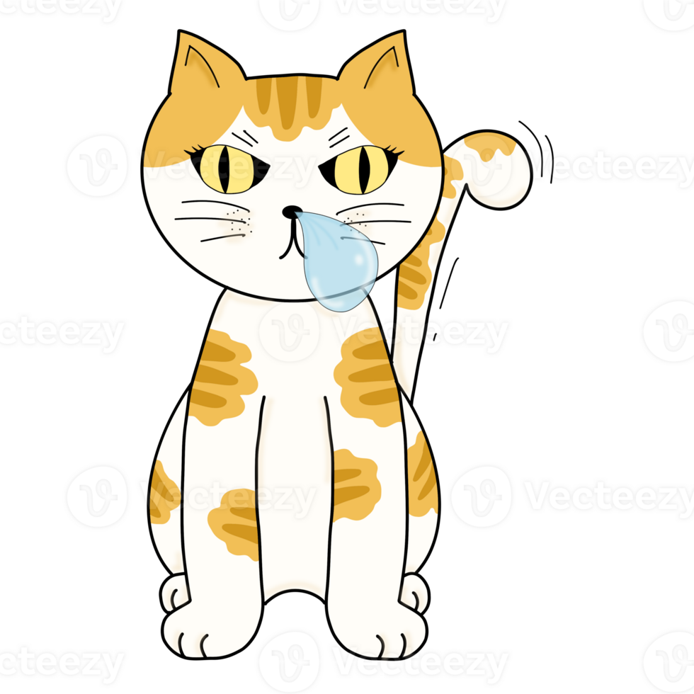 Cartoon Cat Hand drawing laying and sitting on the floor png