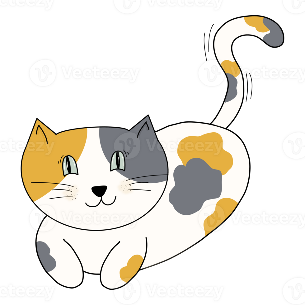 Cartoon Cat Hand drawing laying and sitting on the floor png