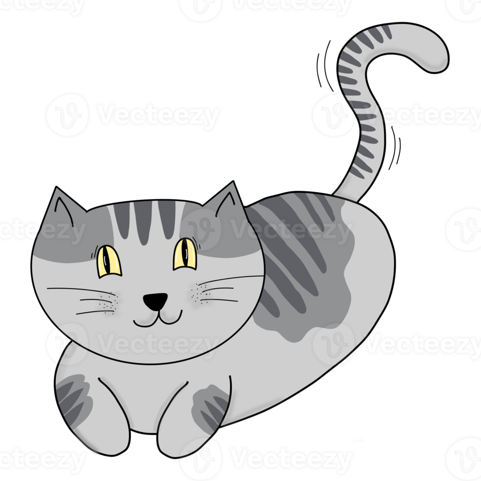 Cartoon Cat Hand drawing laying and sitting on the floor png