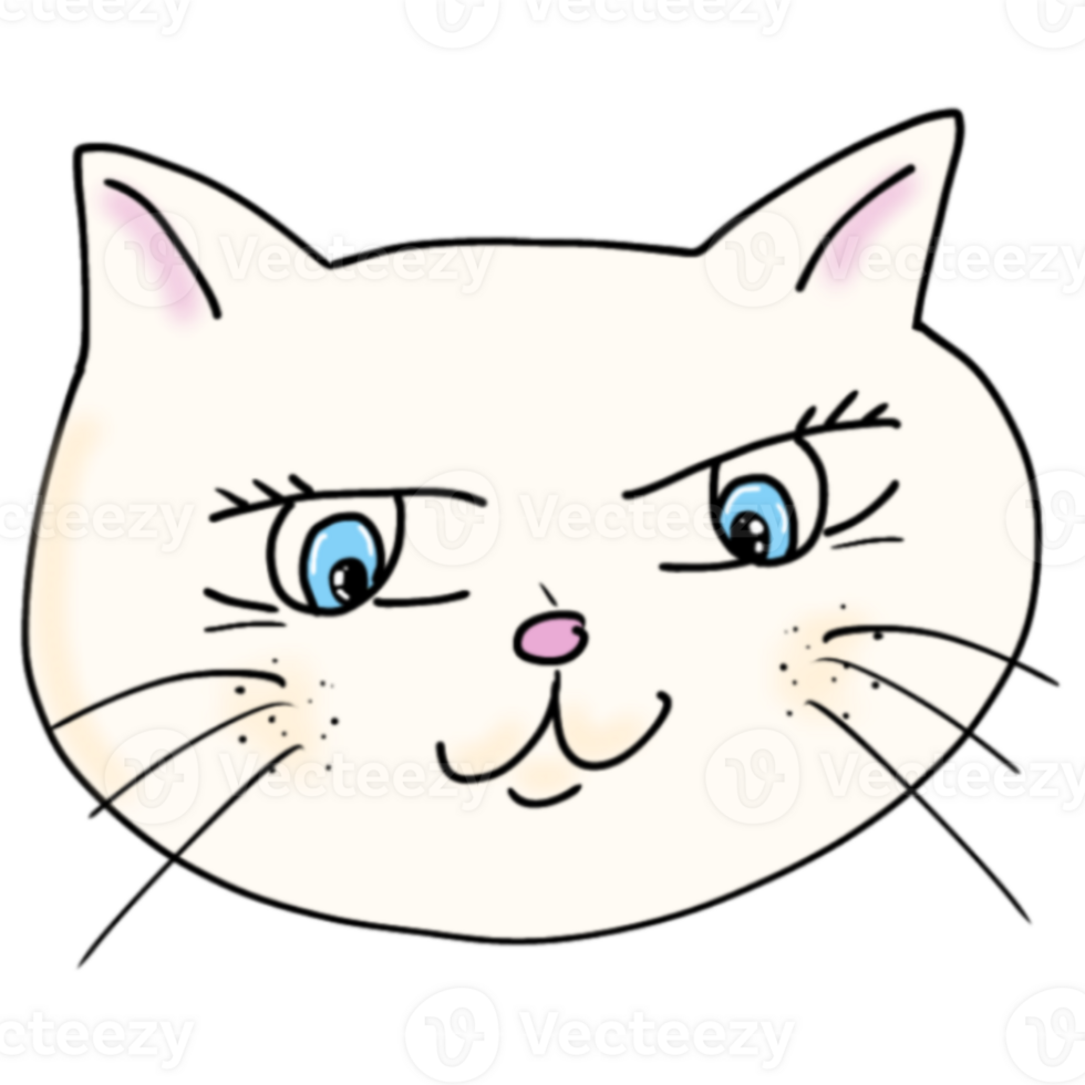 White Cat Face Cartoon Hand drawn sketch. png
