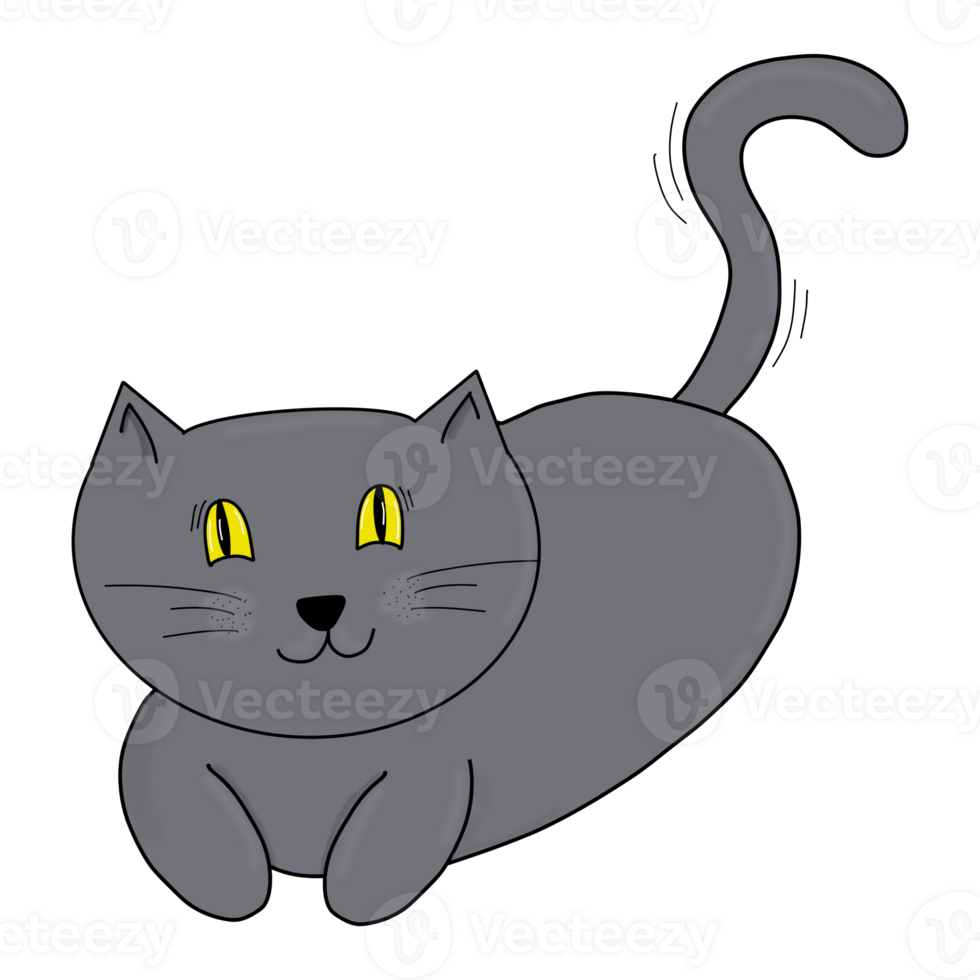 Cartoon Cat Hand drawing laying and sitting on the floor png