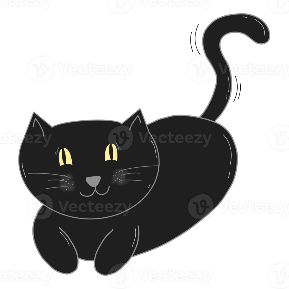 Cartoon Cat Hand drawing laying and sitting on the floor png