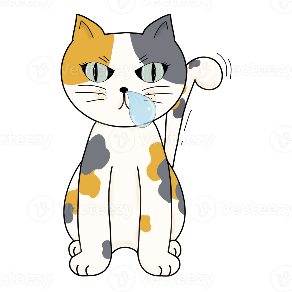 Cartoon Cat Hand drawing laying and sitting on the floor png