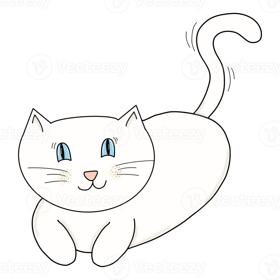 Cartoon Cat Hand drawing laying and sitting on the floor png