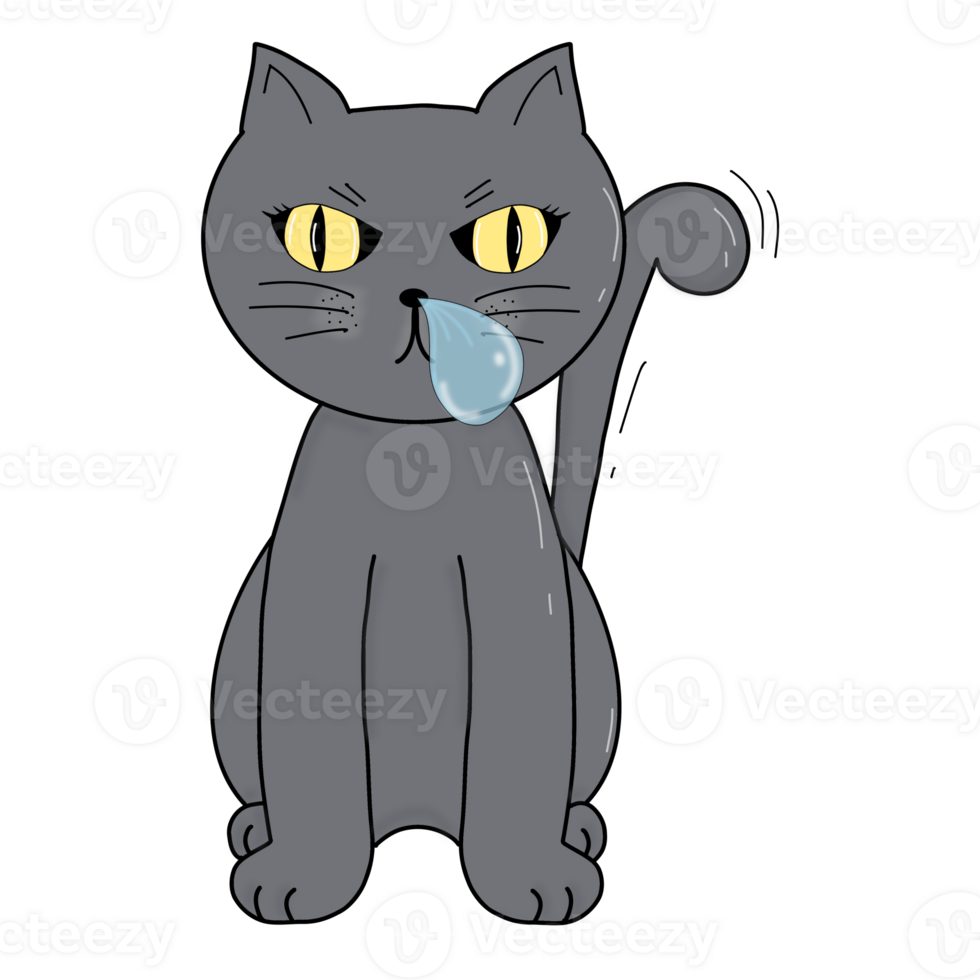 Cartoon Cat Hand drawing laying and sitting on the floor png