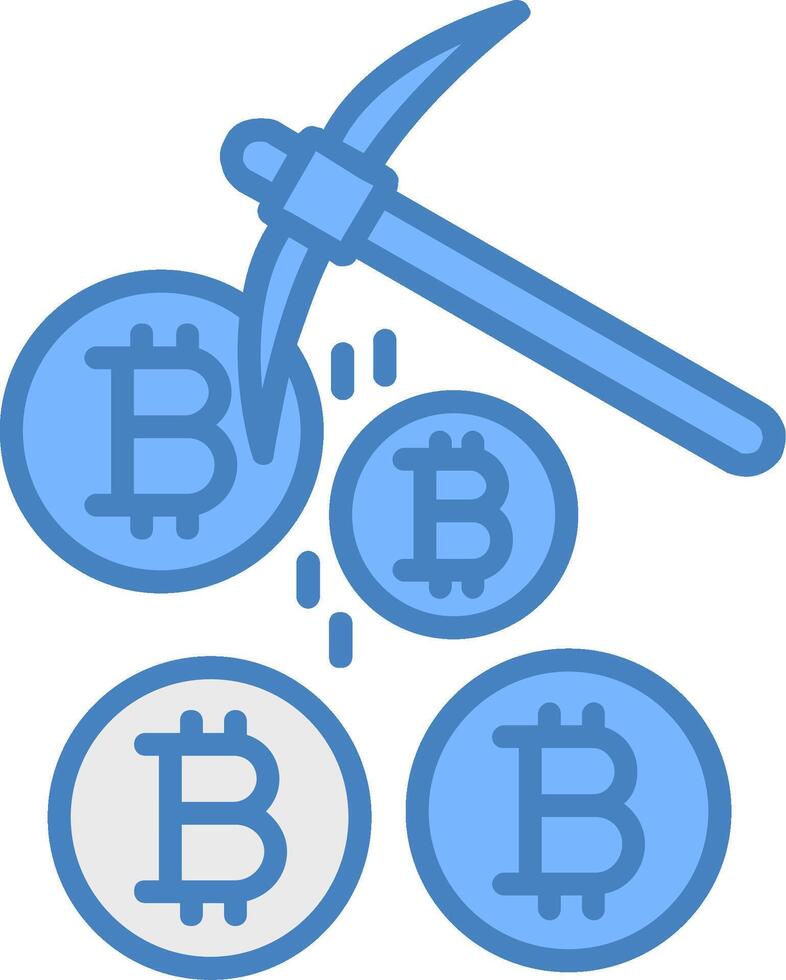 Bitcoin Mining Line Filled Blue Icon vector