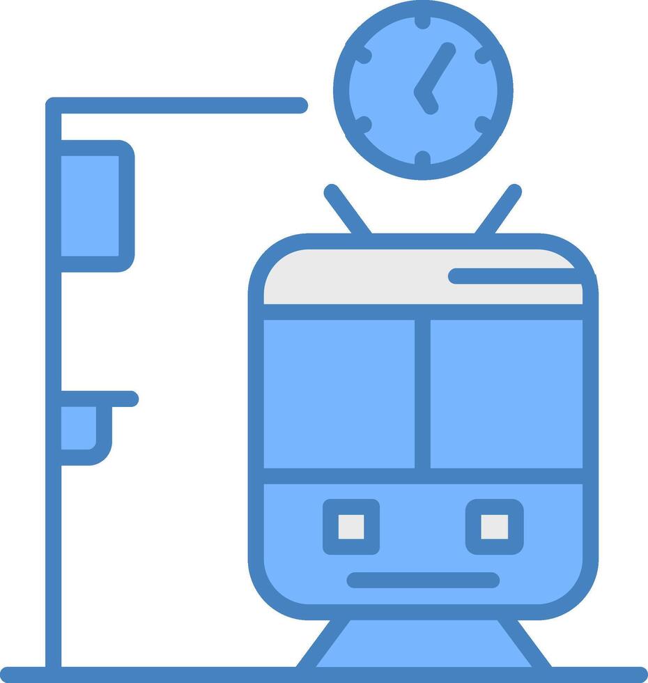 Metro Station Line Filled Blue Icon vector