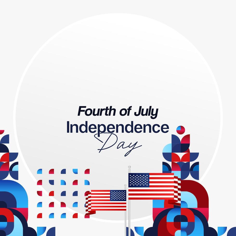United States Independence Day square banner in colorful modern geometric style. USA National Day greeting card cover on 4th of July with country flag. Backgrounds for celebrating national holidays vector