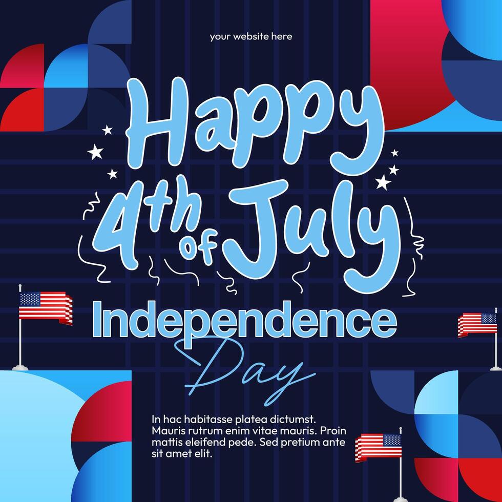 United States Independence Day square banner in colorful modern geometric style. USA National Day greeting card cover on 4th of July with country flag. Backgrounds for celebrating national holidays vector