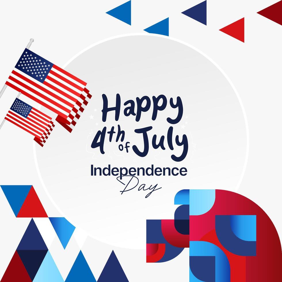 United States Independence Day square banner in colorful modern geometric style. USA National Day greeting card cover on 4th of July with country flag. Backgrounds for celebrating national holidays vector