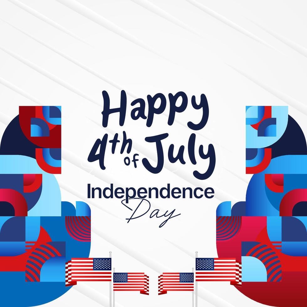 United States Independence Day square banner in colorful modern geometric style. USA National Day greeting card cover on 4th of July with country flag. Backgrounds for celebrating national holidays vector