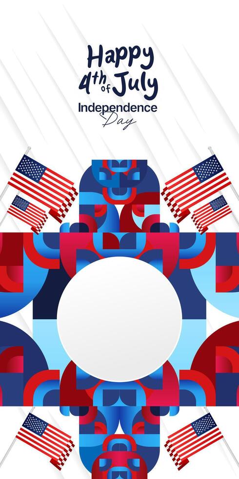 United States Independence Day banner in colorful modern geometric style. USA National Day greeting card cover on 4th of July with country flag. Vertical backgrounds for celebrating national holidays vector