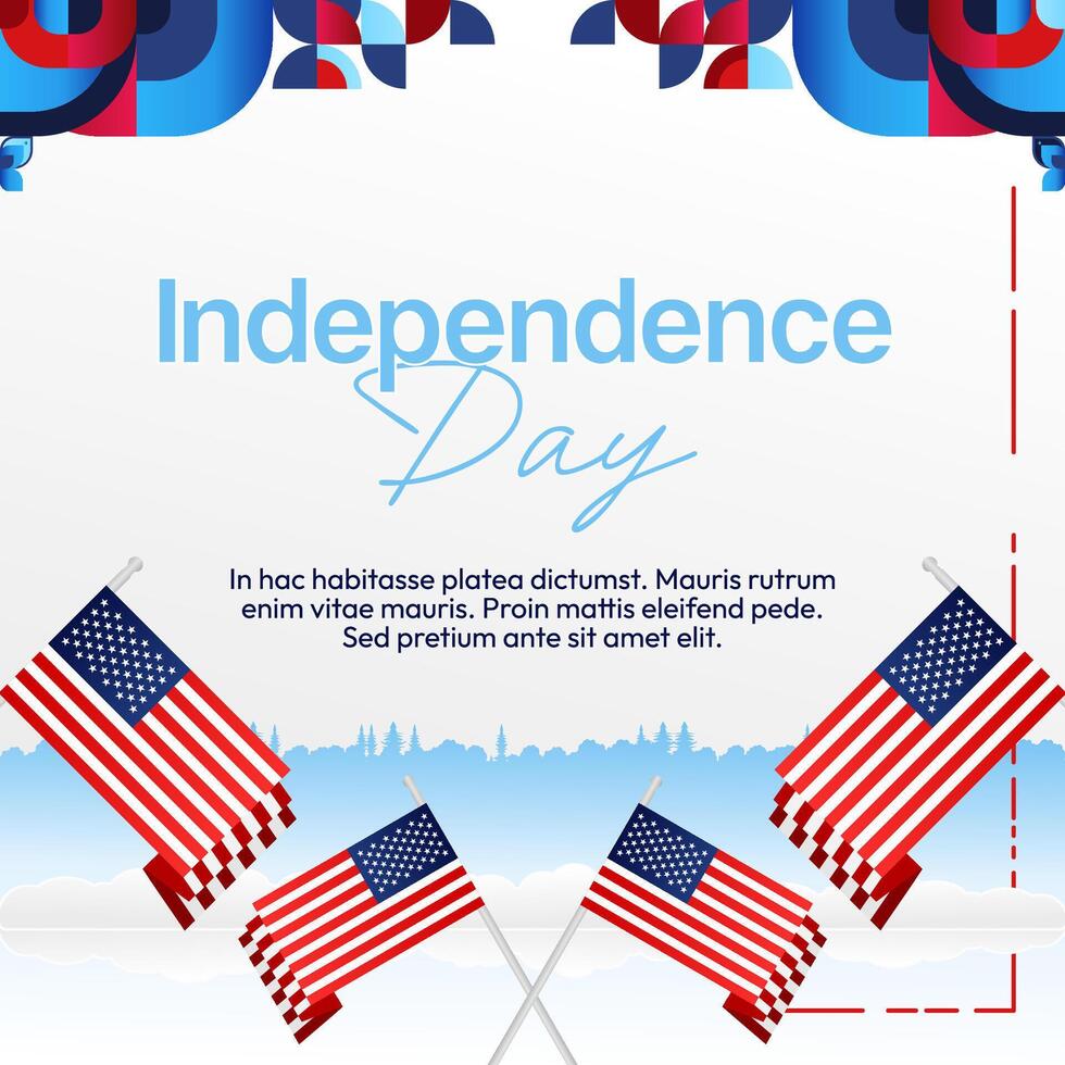 United States Independence Day square banner in colorful modern geometric style. USA National Day greeting card cover on 4th of July with country flag. Backgrounds for celebrating national holidays vector