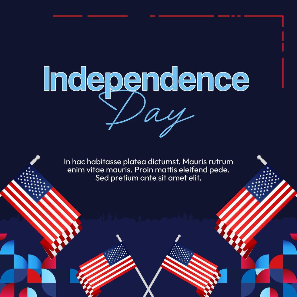 United States Independence Day square banner in colorful modern geometric style. USA National Day greeting card cover on 4th of July with country flag. Backgrounds for celebrating national holidays vector
