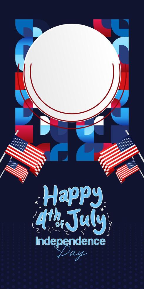 United States Independence Day banner in colorful modern geometric style. USA National Day greeting card cover on 4th of July with country flag. Vertical backgrounds for celebrating national holidays vector