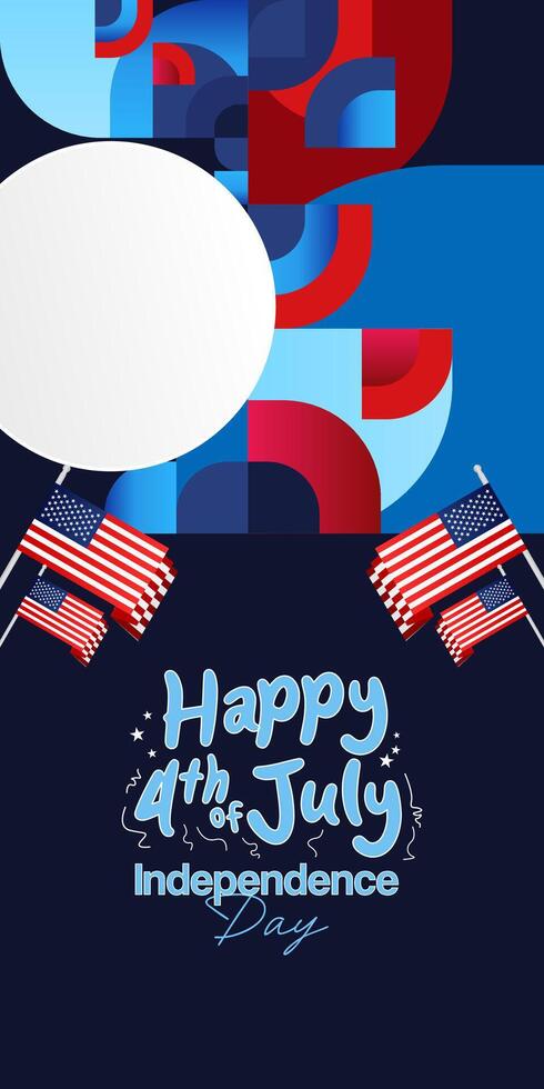 United States Independence Day banner in colorful modern geometric style. USA National Day greeting card cover on 4th of July with country flag. Vertical backgrounds for celebrating national holidays vector