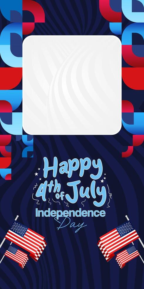 United States Independence Day banner in colorful modern geometric style. USA National Day greeting card cover on 4th of July with country flag. Vertical backgrounds for celebrating national holidays vector