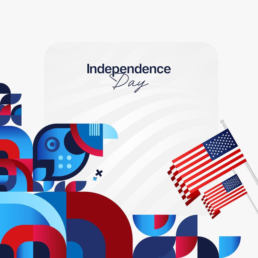 United States Independence Day square banner in colorful modern geometric style. USA National Day greeting card cover on 4th of July with country flag. Backgrounds for celebrating national holidays vector