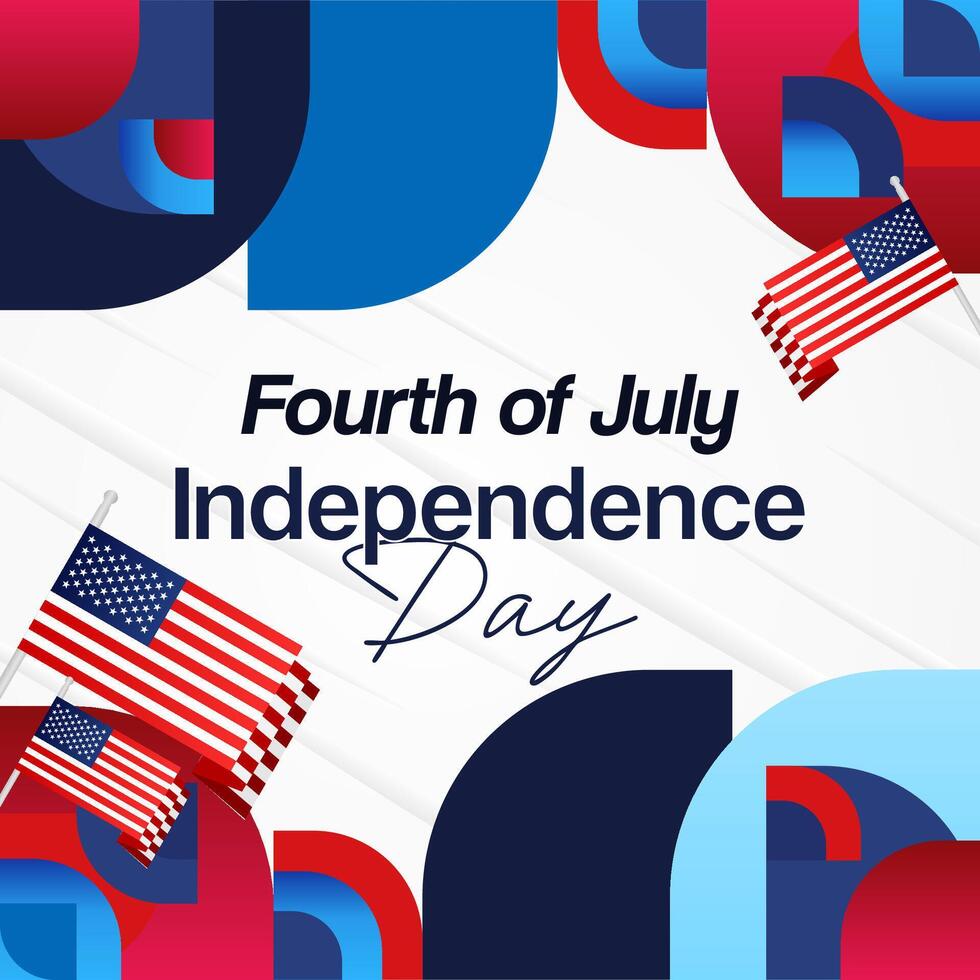 United States Independence Day square banner in colorful modern geometric style. USA National Day greeting card cover on 4th of July with country flag. Backgrounds for celebrating national holidays vector