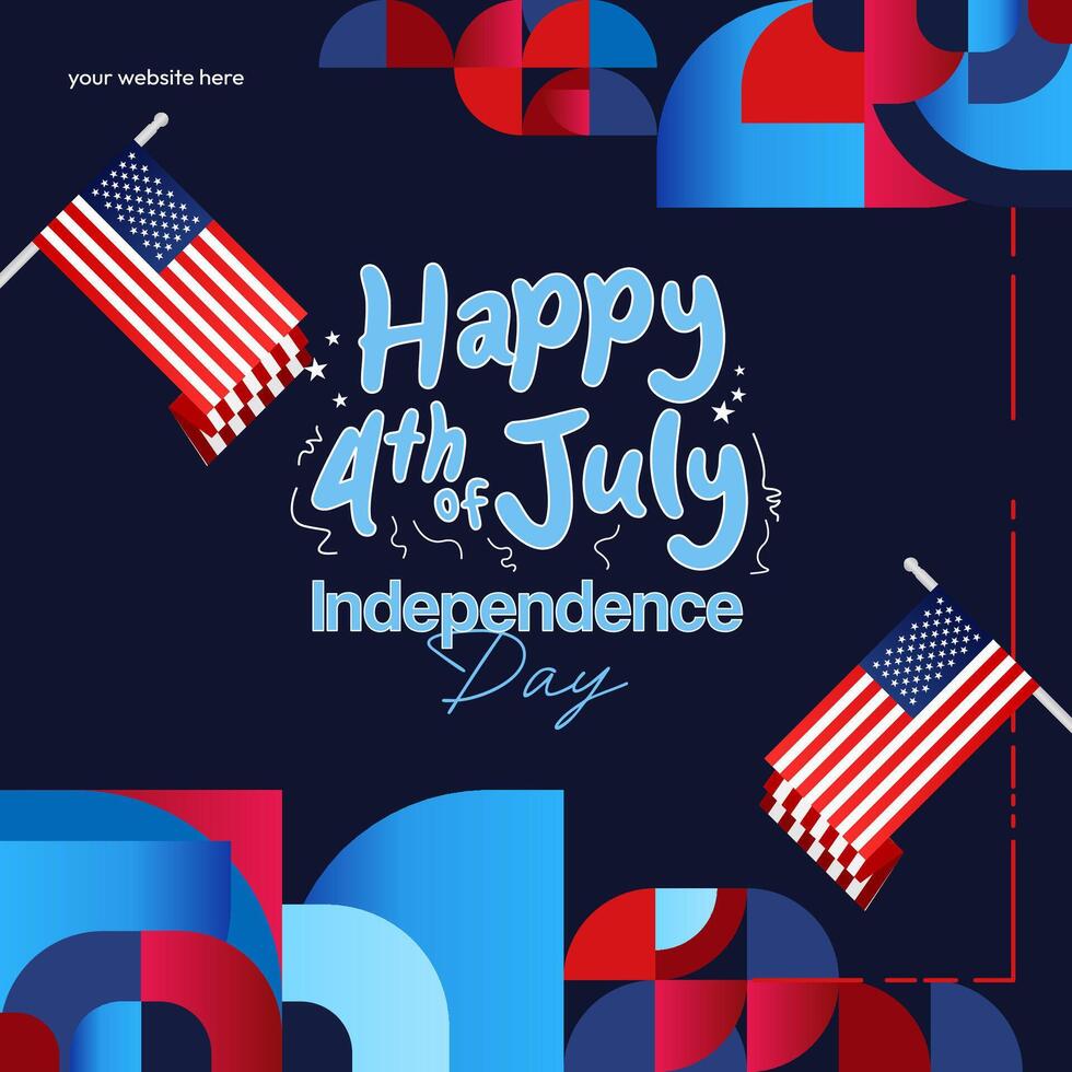 United States Independence Day square banner in colorful modern geometric style. USA National Day greeting card cover on 4th of July with country flag. Backgrounds for celebrating national holidays vector