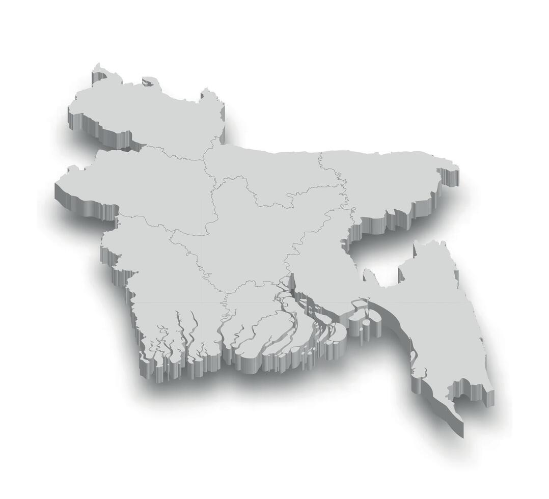 3d Bangladesh blanco mapa con regiones aislado vector