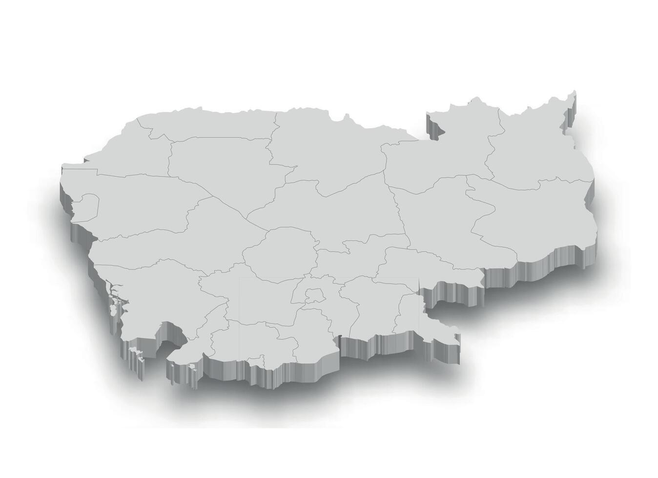 3d Cambodia white map with regions isolated vector