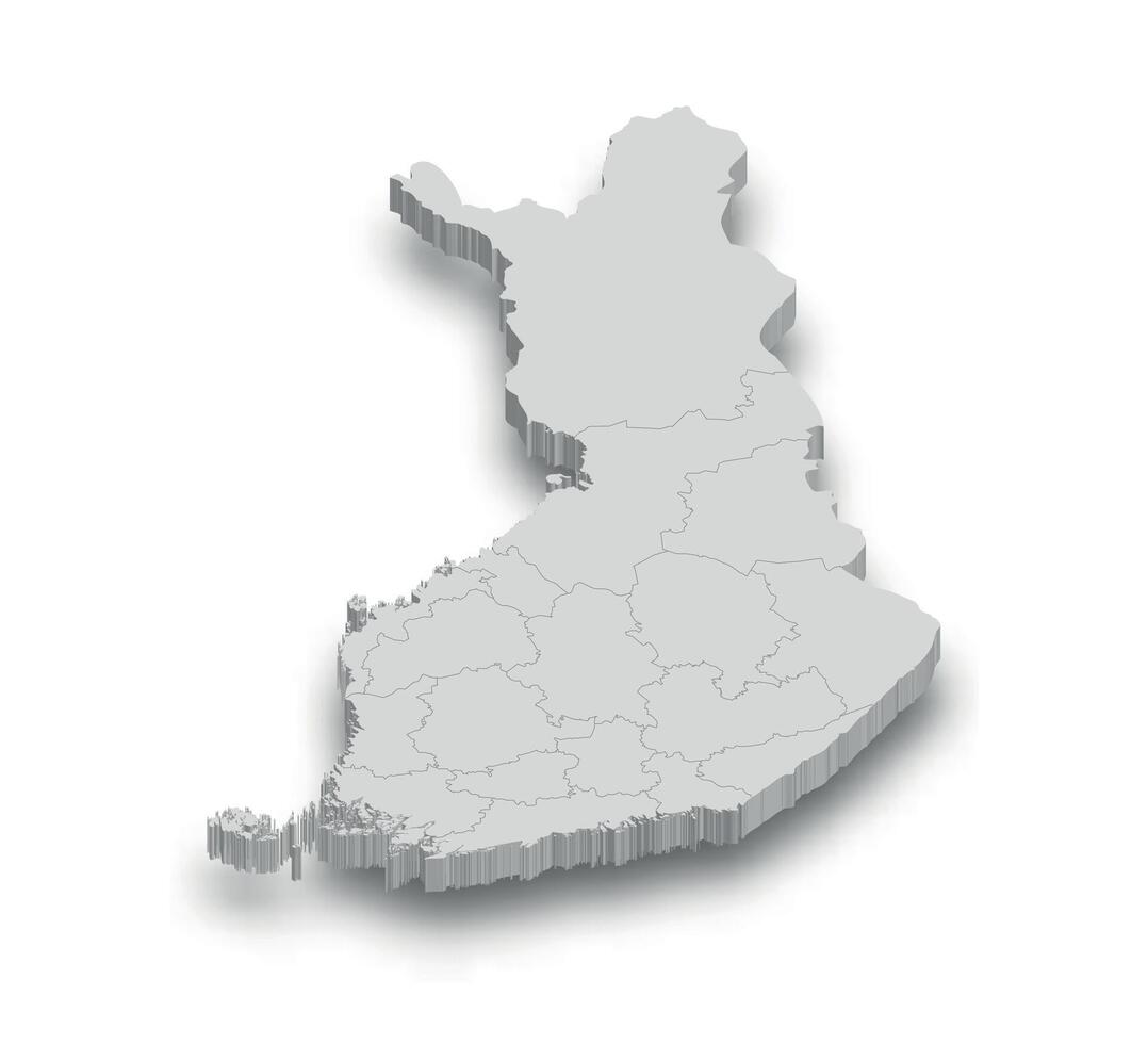 3d Finland white map with regions isolated vector