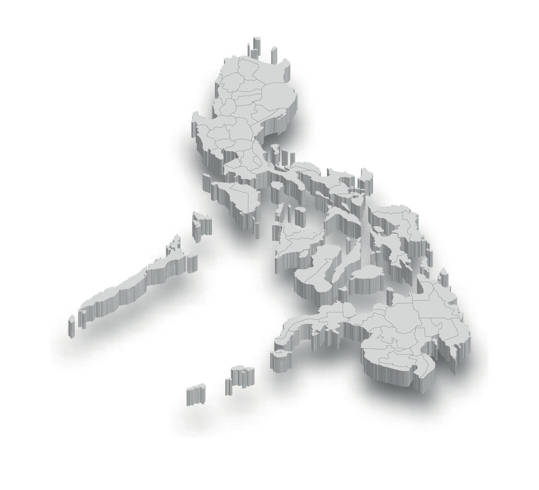 3d Philippines white map with regions isolated vector