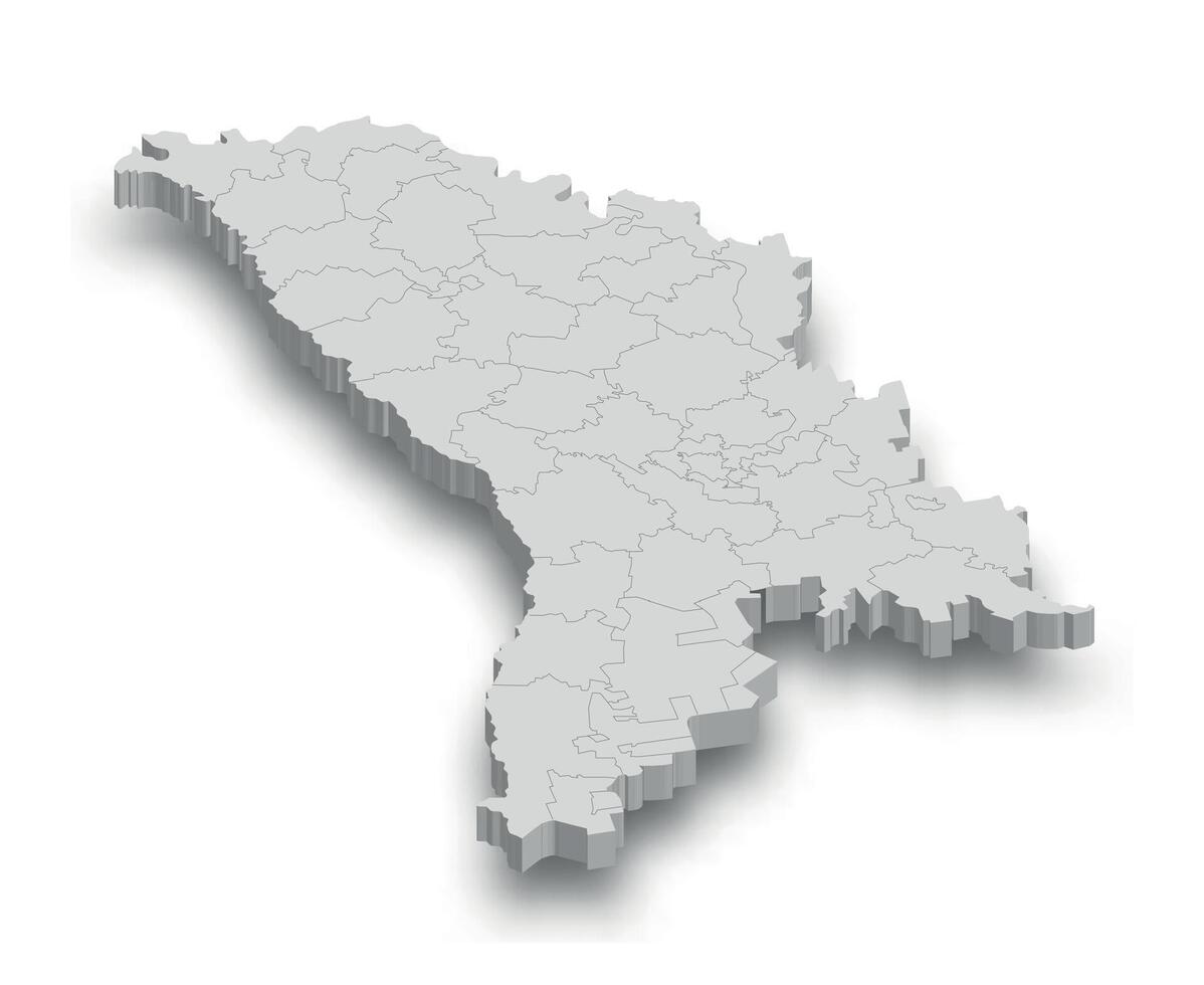 3d Moldova white map with regions isolated vector