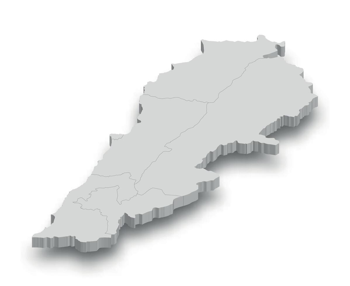 3d Lebanon white map with regions isolated vector